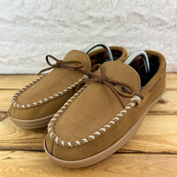 NEW Nunn Bush Mens Size 9 Slippers Eddie Mocassin Tan Leather Faux Fur Plaid - Picture 4 of 12